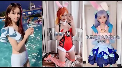 Aisan college doll likes to cos and live her rosy pussy for flash